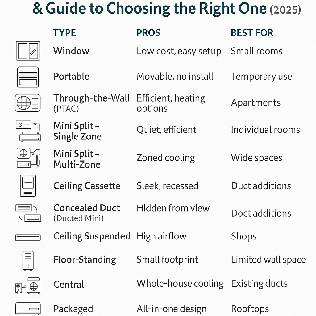 13 Types of Air Conditioners – Comparison Guide (2025) Types of air conditioners comparison guide 2025